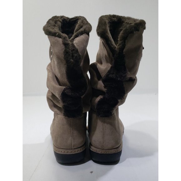 Stuart Weitzman Suede Leather Mid-Calf Boots Brown Slouchy Faux Fur Taupe 7M - Picture 8 of 10